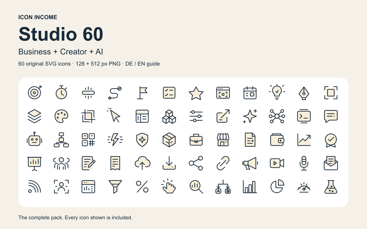 Studio 60 mit Vorschau sämtlicher 60 flacher SVG-Motive